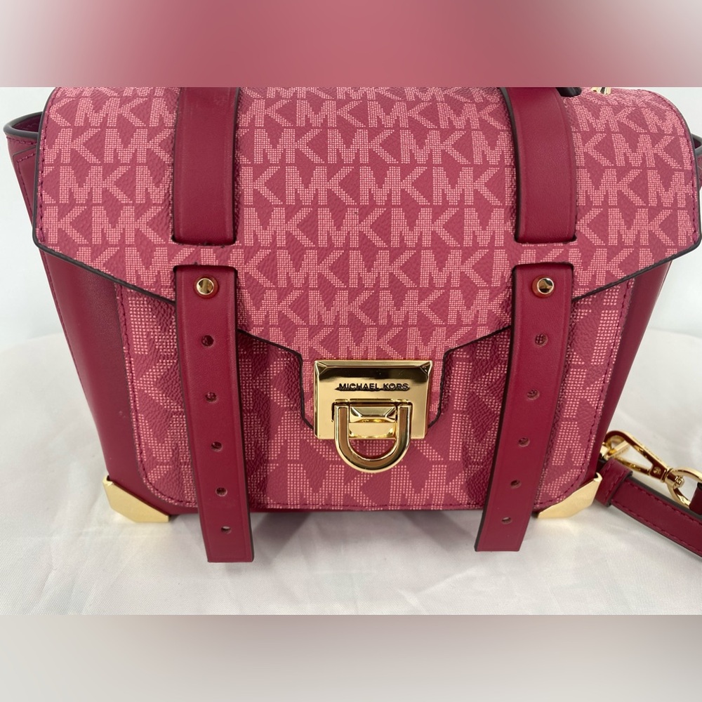 Michael Kors Pink Monogram Satchel Crossbody with Gold Hardware - Picture 2 of 15
